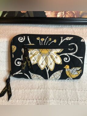 Vera Bradley Black, Yellow & White Quilted Floral Zip Wallet